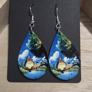 My Neighbor Totoro Earrings: Wooden Teardrop Hypoallergenic